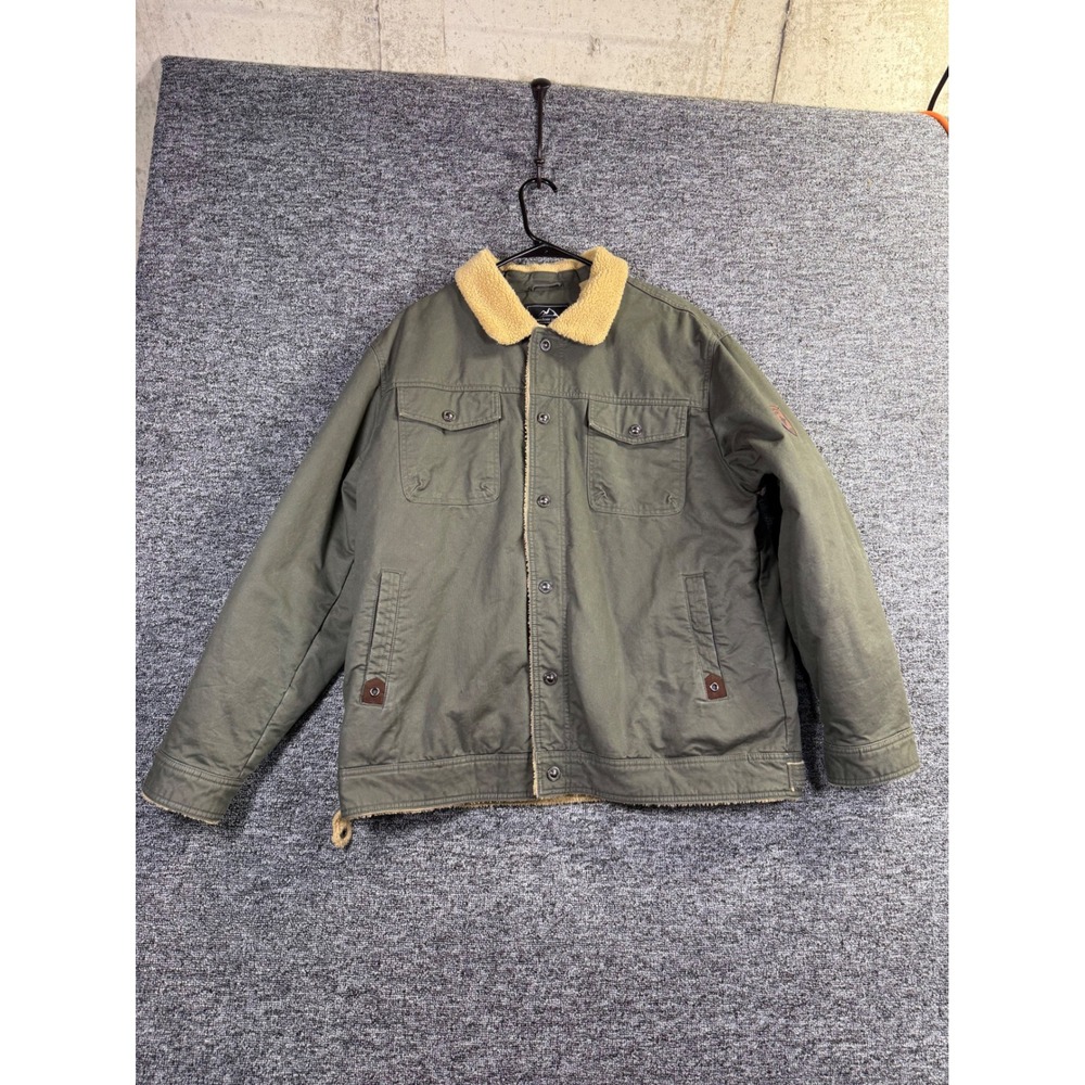 Outdoor Jacket Mens L Green Sherpa Lined Trucker Canvas Utility Work Coat